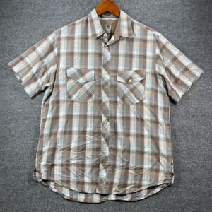 Rusty Snap Up Western Shirt Men's Large Brown/Blue Plaid Lightweight Casual